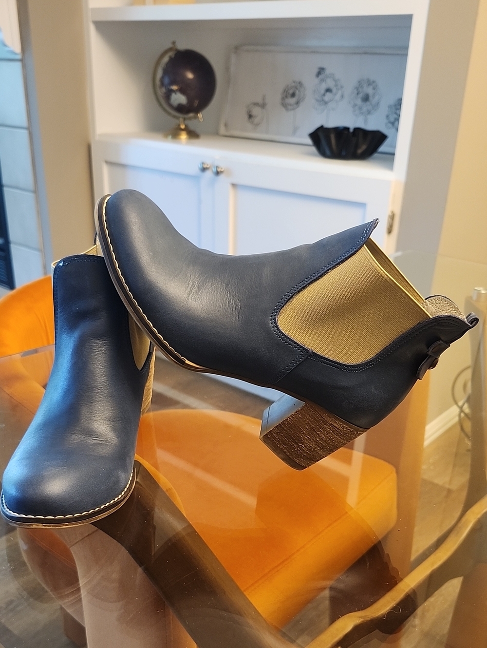 Navy Chelsea Ankle Boot with Tan Elastic Panels